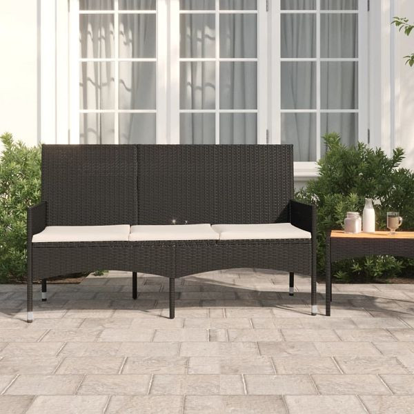 vidaXL Gartenbank 3-Sitzer mit Kissen Schwarz Poly Rattan, 319492