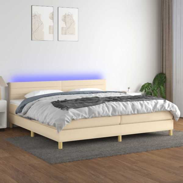 vidaXL Boxspringbett mit Matratze & LED Creme 200x200 cm Stoff, 3133826