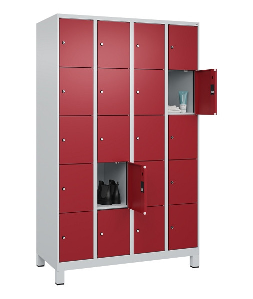 C+P Schließfachschrank Evolo PLUS, mit Füßen, 20 Fächer, 1950x1200x500mm, 7035/3003 Rubinrot, 049010-405 S10004
