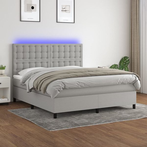 vidaXL Boxspringbett mit Matratze & LED Hellgrau 160x200 cm Stoff, 3135205