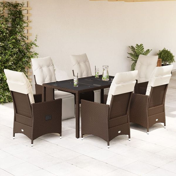 vidaXL 7-teilig Garten-Bistro-Set mit Kissen Braun Poly Rattan, 3276918