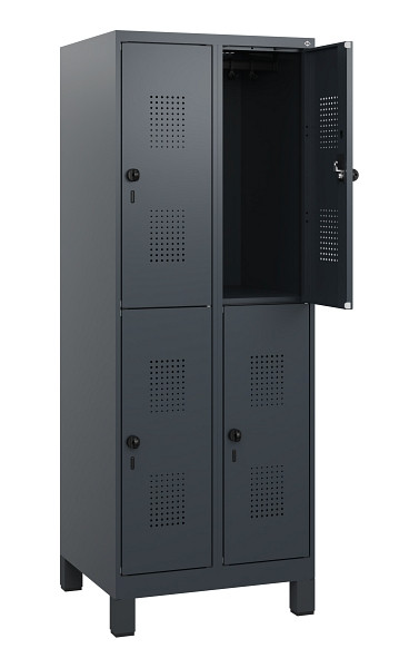 C+P Doppelstöckiger Spind Evolo PLUS, Füße, 4 Fächer, 1630x600x500mm, 7016/7016, Drehriegel, 0493105-20 S10016