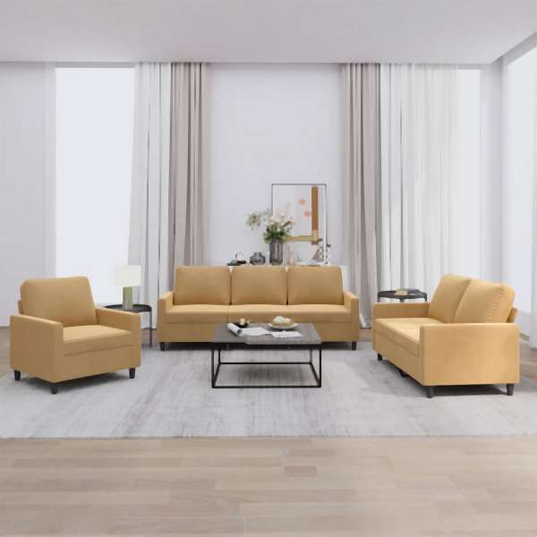 vidaXL 3-tlg. Sofagarnitur mit Kissen Braun Samt, 3201483