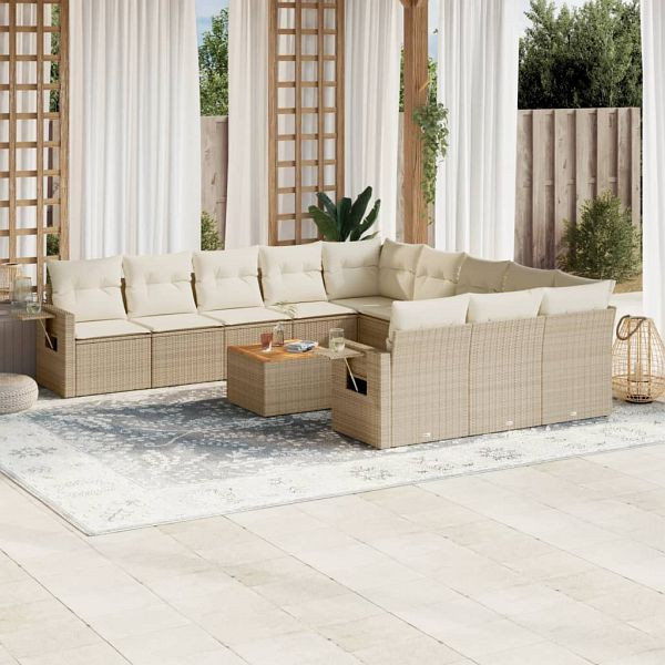 vidaXL 12-teilig Garten-Sofagarnitur mit Kissen Beige Poly Rattan, 3257122