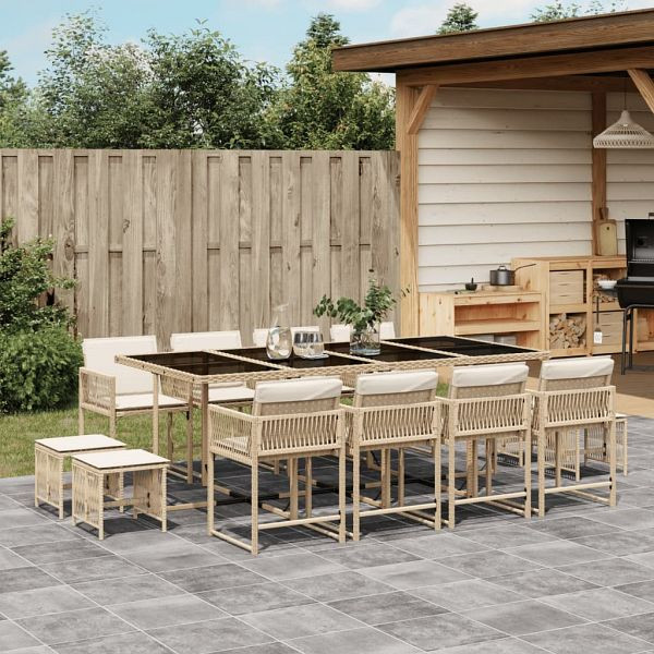vidaXL 13-teilig Garten-Essgruppe mit Kissen Beige Poly Rattan, 3211522