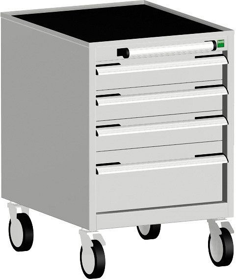 bott cubio Schubladenschrank mobil bestückt mit 4 Schubladen BxTxH: 525 x 650 x 780 mm, RAL 7035, 40402111.16V