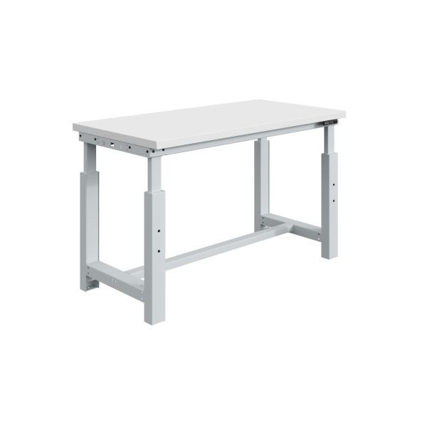 SOFAME SI Werkbank, elektrisch höhenverstellbar, B 1800 x T 750 x H 730 bis 1230 mm, RESITOP Laminat-Arbeitsplatte 30 mm, Lichtgrau RAL 7035, W010010843GC