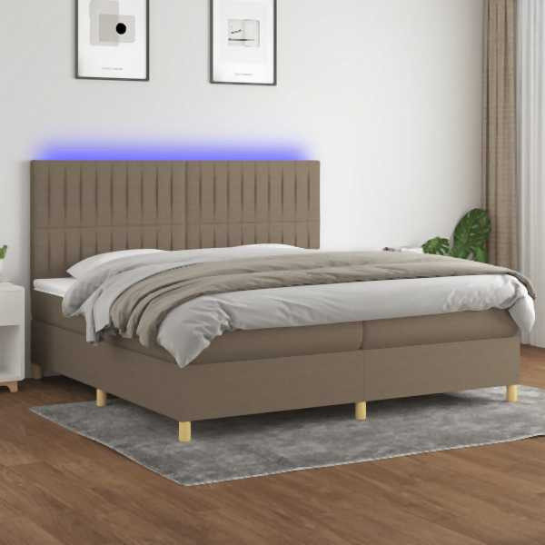 vidaXL Boxspringbett mit Matratze & LED Taupe 200x200 cm Stoff, 3135625