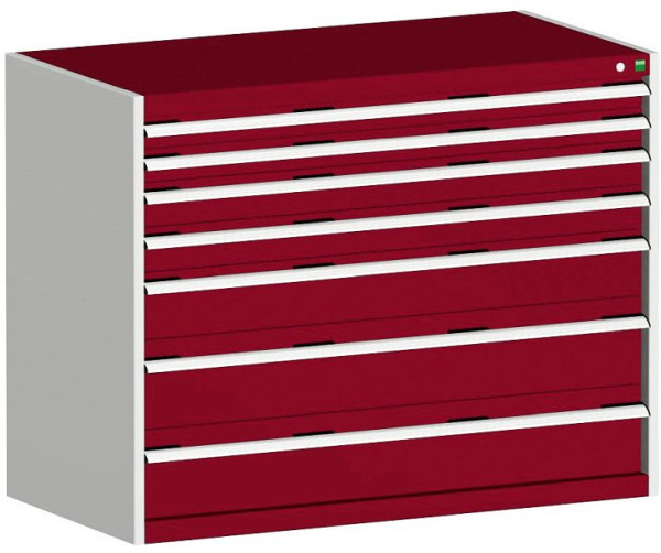bott cubio Schubladenschrank bestückt mit 7 Schwerlastschubladen BxTxH: 1300 x 650 x 1000 mm, RAL 7035/3004, 40022126.24V