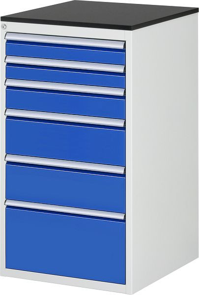 RAU Schubladenschrank Serie 7000, B580 x T650 x H1030 mm, Arbeitsplatte mit Melaminharzbeschichtung, Schubladen: 4xH90, 1xH120, 3xH150 mm, 13-L7.7A-M.11