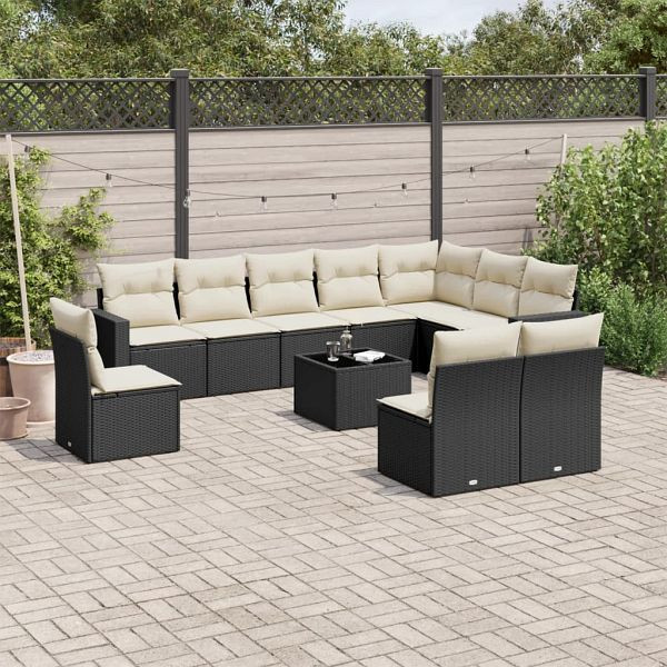 vidaXL 11-teilig Garten-Sofagarnitur mit Kissen Schwarz Poly Rattan, 3219106