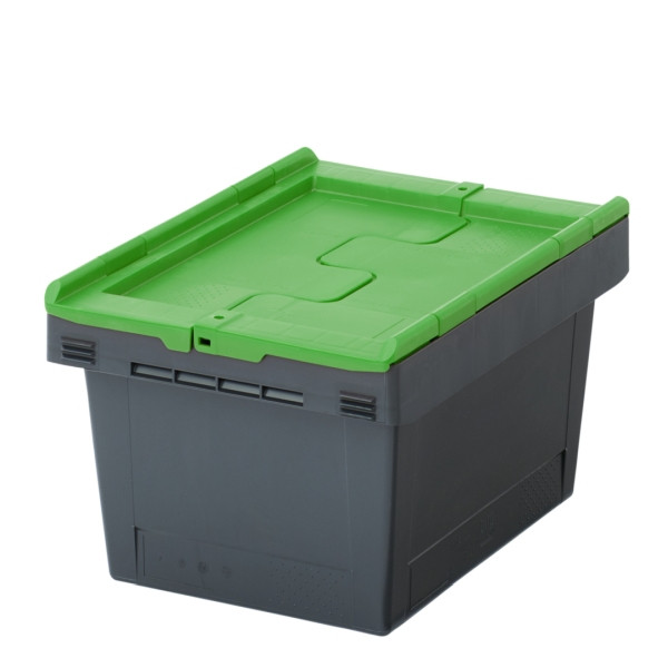 BITO Mehrwegbehälter MBD43221 Eco Regranulat schwarz Deckel/Stecklager grün, C0402-0427