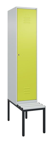 C+P Umkleidespind Classic PLUS mit Mitteltrennwand, Bank, 2120x400x815mm, 7035/0024, Zylinderschloss, 0800507-12F S10025