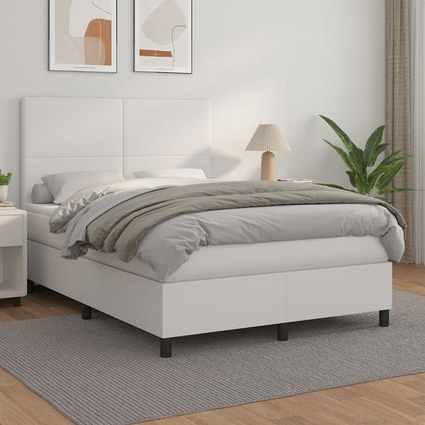 vidaXL Boxspringbett mit Matratze Weiß 140x190 cm Kunstleder, 3142720