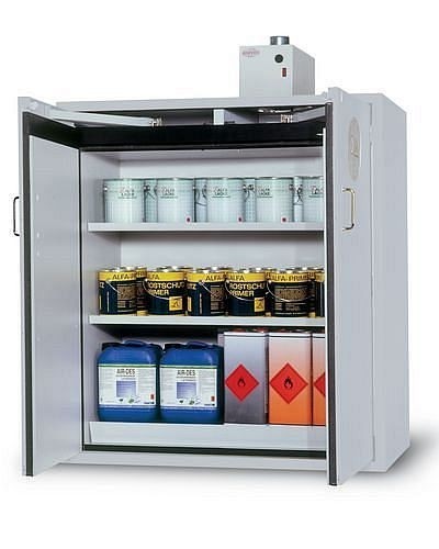 asecos Gefahrstoffschrank G-1200-FP (one touch), 1200 mm, 1 Einlegeboden, grau, 30123001
