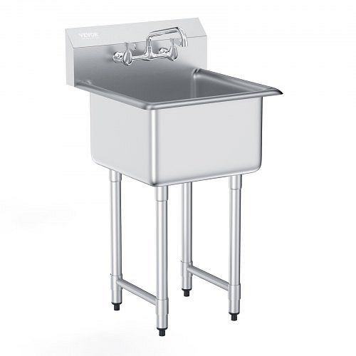 VEVOR Commercial Utility & Prep Sink 1 Fach Edelstahl-Rückwand, SYLSSCDCY1818SZNQV0