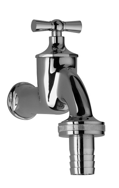 Benkiser Auslaufventil 3/4 Zoll mit Knebelgriff, Schlauchverschraubung 1 Zoll, poliert verchromt, 7203482