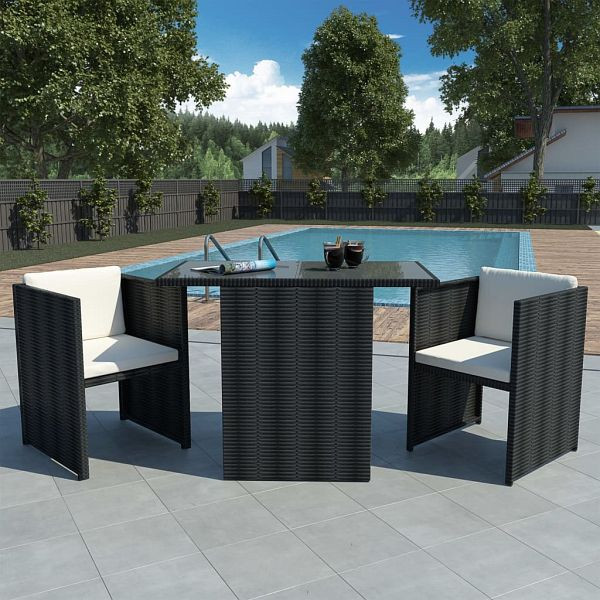 vidaXL 3-teilig Bistro-Set mit Auflagen Poly Rattan Schwarz, 42484