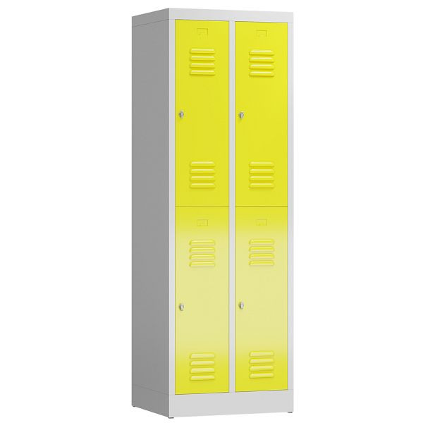Lüllmann ClassiX Garderobenschrank, 2 Abteile doppelstöckig, 1800 x 590 x 500 mm, lichtgrau/zinkgelb, X-520226