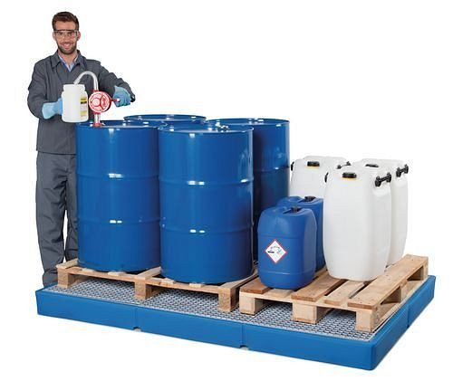 DENIOS Bodenelement BK 22.15 aus Polyethylen (PE), mit verzinktem Gitterrost, 2200 x 1500 x 150 mm, 164340