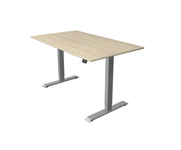 Kerkmann Sitz-/Stehtisch Move 1 weiß/silber, B 1400 x T 800 mm, elektrisch höhenverstellbar von 740-1230 mm, T-Fuß silberfarbig, Ahorn, 10229550