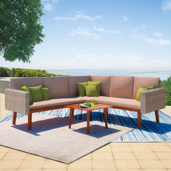 vidaXL 4-teilig Garten-Lounge-Set mit Auflagen Poly Rattan Grau, 43133