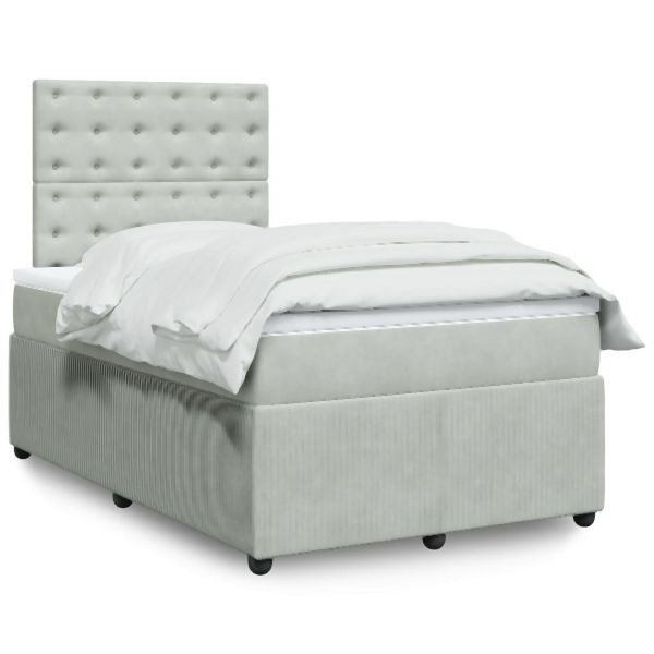 vidaXL Boxspringbett mit Matratze Hellgrau 120x200 cm Samt, 3294622
