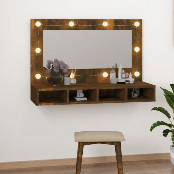 vidaXL Spiegelschrank mit LED Räuchereiche 90x31,5x62 cm, 820457