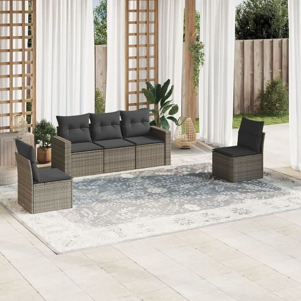 vidaXL 5-tlg. Garten-Sofagarnitur mit Kissen Grau Poly Rattan, 3218780