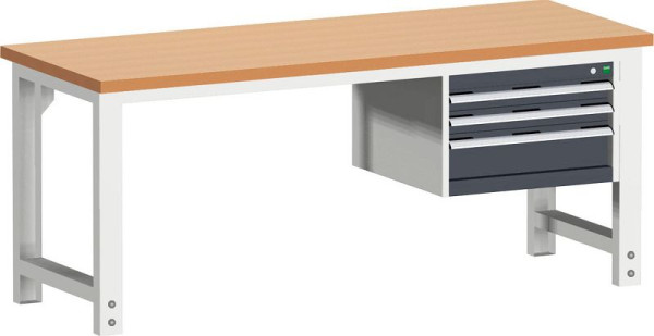 bott cubio Werkbank mit Hängeschrank 3 Schubladen, Multiplex, höhenverstellbar BxTxH: 2000 x 750 x 740-1140 mm, Multiplex RAL 7035/7016, 41003537.19V