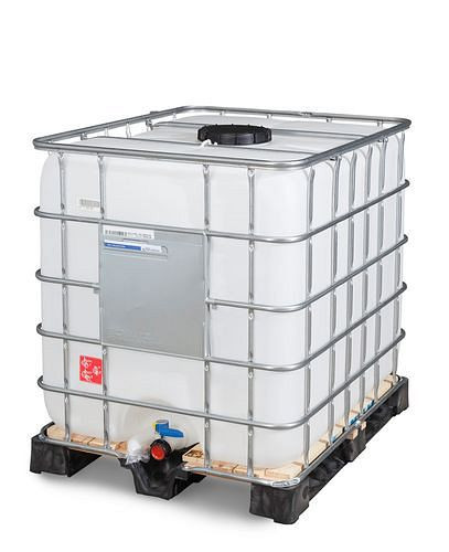 DENIOS IBC Container, Composite-Palette, 1000 Liter, Öffnung NW225, Auslauf NW50, 266155