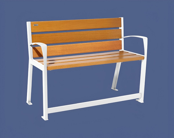 Procity Sitzbank Silaos Für Senioren 6 Holzlatten, Mit Armlehne, Holz & Stahl, 1200 mm, helle Eiche/RAL 9010, 209621.9010.CHEC