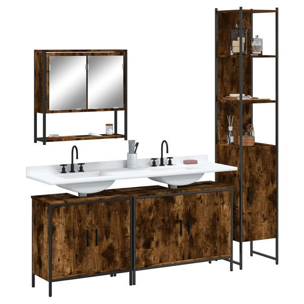 vidaXL 4-teilig Badmöbel-Set Räuchereiche Holzwerkstoff, 3214692