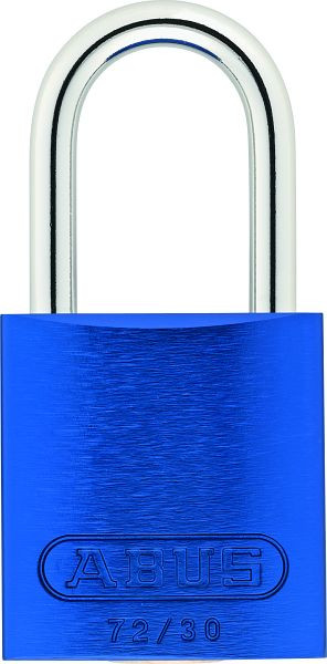 Abus Aluminiumschloss, 30 mm, mit Stahlbügel, 25 mm lichte Bügelhöhe, große Gravurflächen 72/30 color blau, VE: 6, 01789 6