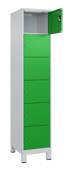 C+P Schließfachschrank Evolo PLUS, mit Füßen, 6 Fächer, 1950x400x500mm, 7035/60, Frontfarbe RAL 6037 Reingrün, 049010-126 S10011