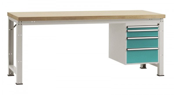 Manuflex Komplett-Werkbank Grund PROFI Standard mit Multiplex-Platte, BxTxH = 2000 x 700 x 840 mm, Wasserblau, WP5624.5021