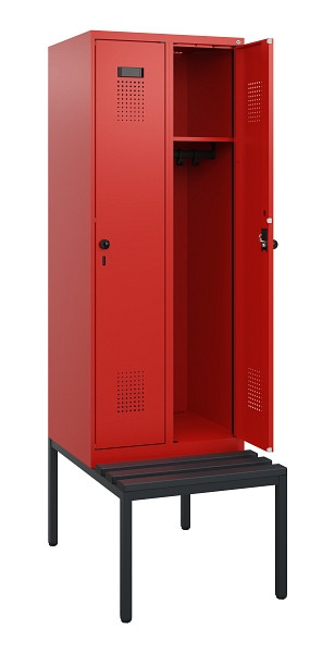 C+P Spind Evolo PLUS, 2 Abteile, 1950x600x815mm, 3020/3020, Drehriegel, Sitzfläche Kunststoff, Sitzbank, 0490505-20 S10079