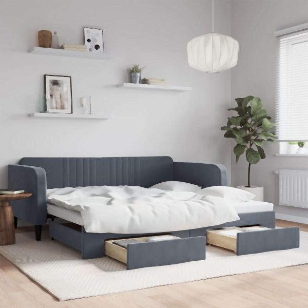 vidaXL Tagesbett Ausziehbar mit Schubladen Dunkelgrau 100x200 cm Samt, 3197119