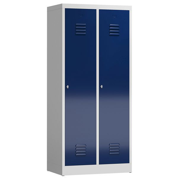 Lüllmann ClassiX Garderobenschrank, 2 Abteile mit S/W-Trennung, 1800 x 800 x 500 mm, lichtgrau/enzianblau, X-515121