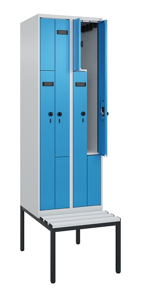C+P Z-Spind Evolo PLUS, Bank, 4 Fächer, 2120x600x815mm, 7035/5012, Drehriegel, Sitzfläche Kunststoff, Sitzbank, 0490537-204 S10061