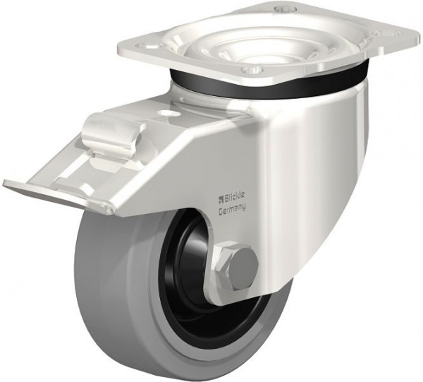 Blickle LKX-POEV 100KD-1-FI-SG Edelstahl-Schwerlast-Lenkrolle mit Anschraubplatte & Feststeller, Elastik-Vollgummi, Grau, 758429