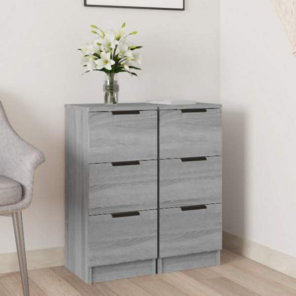 vidaXL Sideboards 2 Stück Grau Sonoma 30x30x70 cm Holzwerkstoff, 817015