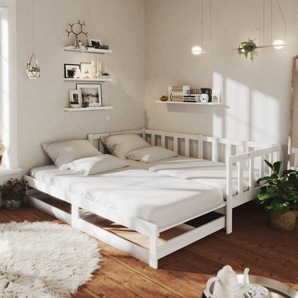 vidaXL Ausziehbares Tagesbett 2x(90x200) cm Weiß Massivholz Kiefer, 3083710