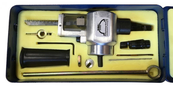 DINOSAURIER Nibbler mit Säge als Aufsatz auf eine Bohrmaschine (pneumatisch oder elektrisch mit ca. 1.500-3.000 Umdrehungen/min.), NBR 370 SP3