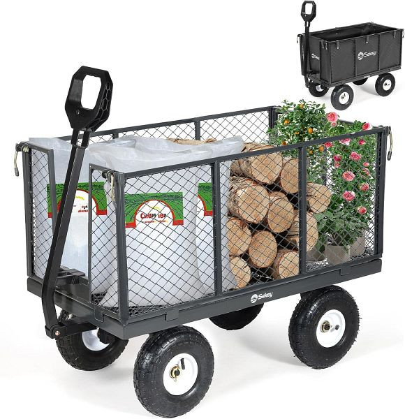 Sekey Bollerwagen Titan, ECHT 500 kg belastbar, patentierter ergonomischer Griff, Gummi-Luftreifen, stabil und rostfrei, 200 l, grau, GW3