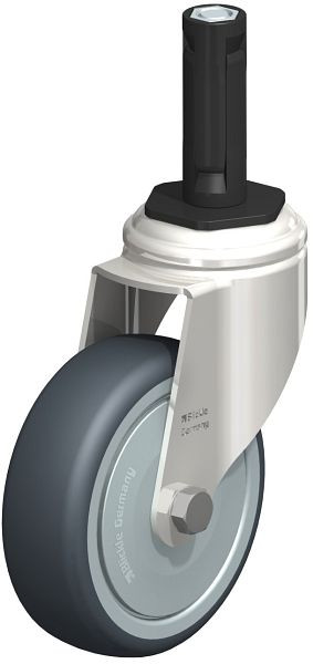 Blickle LKRXA-TPA 101KD-11-FK-EXR12 Edelstahl-Apparate-Lenkrolle mit Expander, Thermoplastisches Gummi-Elastomer, Grau, 853174