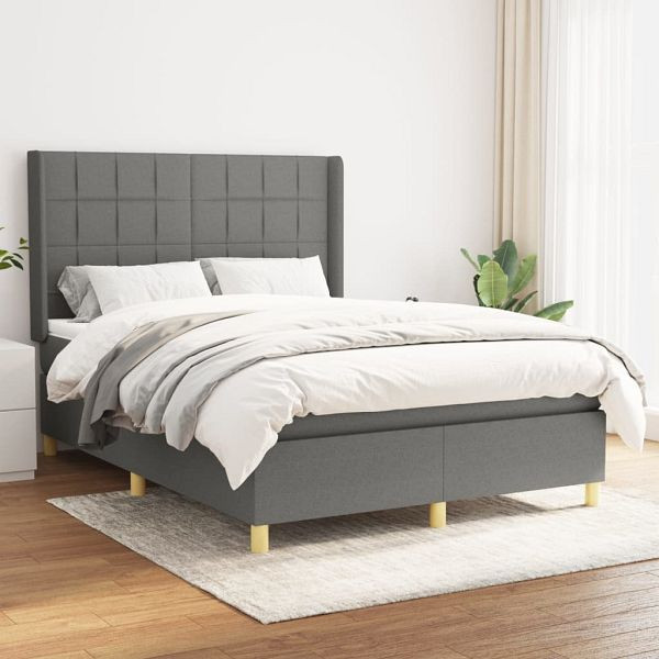 vidaXL Boxspringbett mit Matratze Dunkelgrau 140x190 cm Stoff, 3131986