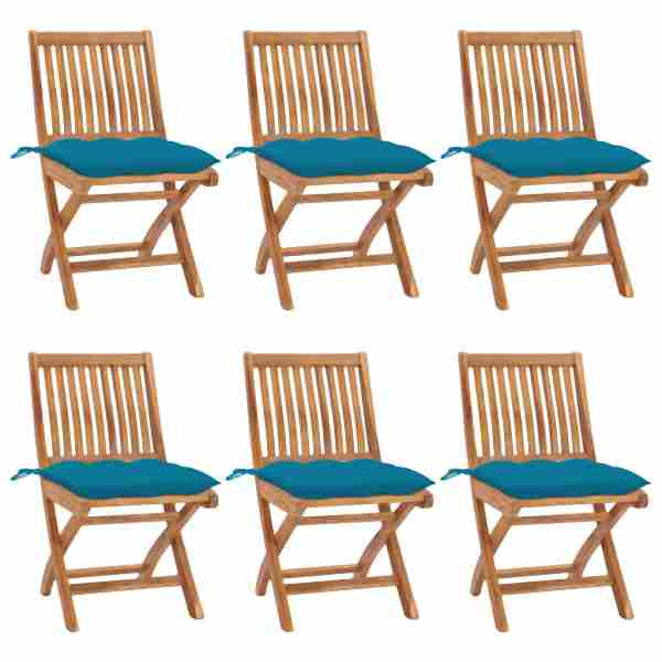 vidaXL Klappbare Gartenstühle mit Kissen 6 Stück Massivholz Teak, 3072853