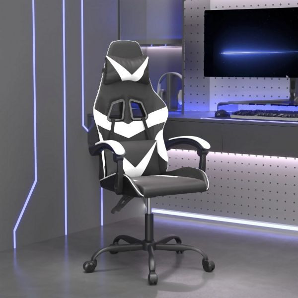 vidaXL Gaming-Stuhl Drehbar Schwarz und Weiß Kunstleder, 349548