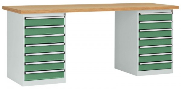 Manuflex Werkbanksystem COMBI, 2 Gehäuse Modell 3 mit Multiplexplatte, BxTxH = 2000 x 700 x 840 mm, Resedagrün, WC5126.6011